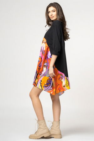 Rochie trendy cu imprimeu chipuri predominant portocaliu, din bumbac [2]