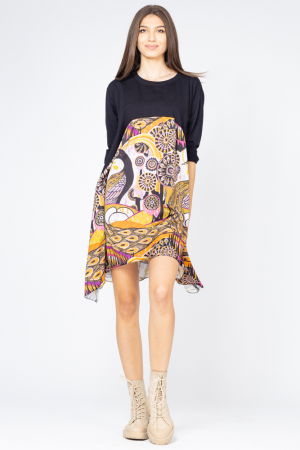 Rochii - Rochie trendy cu imprimeu pauni, predominant portocaliu