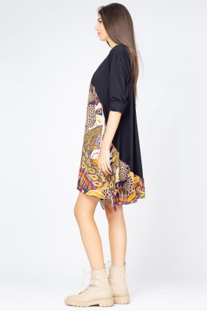 Rochie trendy cu imprimeu pauni, predominant portocaliu [1]