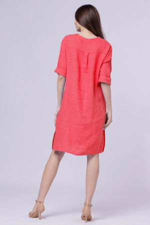 Rochie tunica din in fucsia, cu nasture metalic decorativ [2]