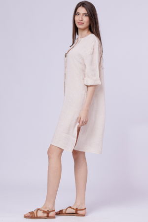 Rochie tunica din in bej, cu nasture metalic decorativ [1]