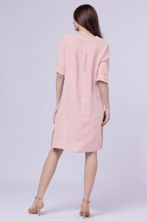 Rochie tunica din in roz prafuit, cu nasture metalic decorativ [2]