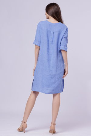 Rochie tunica din in bleu, cu nasture metalic decorativ [2]