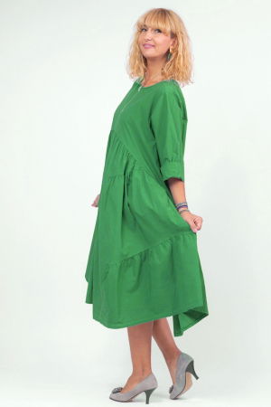 Rochie verde oversize, cu maneca scurta, cu trei volane asimetrice, din poplin satinat [1]