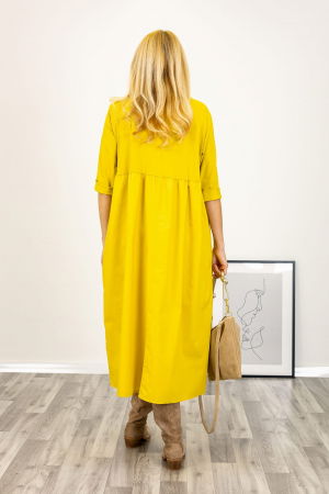 Rochie galbena oversize, cu taietura oblica si broderie, din poplin si jerseu [3]