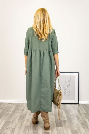 Rochie kaki oversize,  cu taietura oblica si broderie, din poplin si jerseu [2]