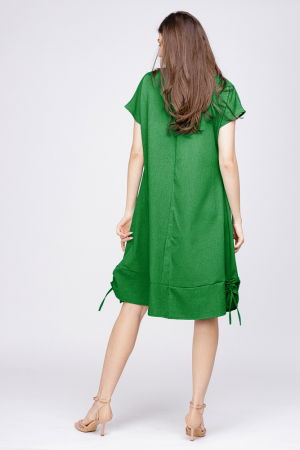 Rochie uni `A line` din in mercerizat cu sireturi laterale, verde deschis [2]