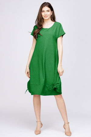 Rochie uni `A line` din in mercerizat cu sireturi laterale, verde deschis [1]
