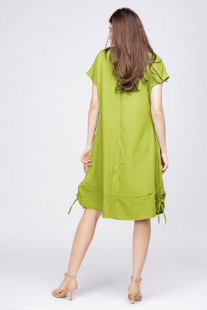 Rochie uni `A line` din in mercerizat cu sireturi laterale, verde lime [2]