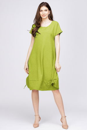 Rochie uni `A line` din in mercerizat cu sireturi laterale, verde lime [1]
