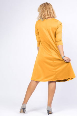 Rochie uni galbena `A line` midi, cu decolteu traditional [2]