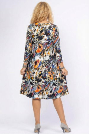 Rochie `A line` midi, cu decolteu traditional si imprimeu pictural [2]