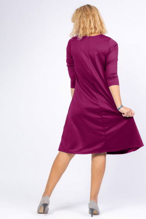 Rochie uni magenta `A line` midi, cu decolteu traditional [2]