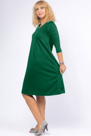 Rochie uni verde inchis `A line` midi, cu decolteu traditional [1]