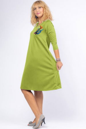 Rochie uni verde deschis `A line` midi, cu decolteu traditional [4]