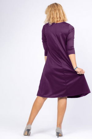 Rochie uni mov inchis `A line` midi, cu decolteu traditional [2]