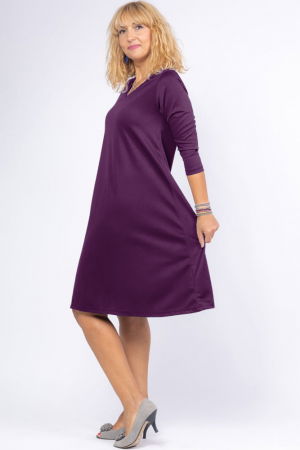 Rochie uni mov inchis `A line` midi, cu decolteu traditional [1]