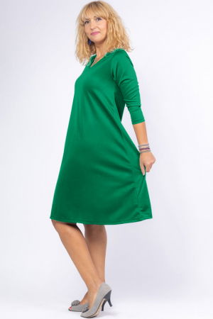 Rochie uni verde intens `A line` midi, cu decolteu traditional [1]