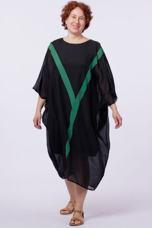 Rochie fluture, oversize, neagra, cu Y decorativ verde [1]