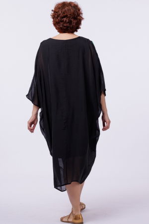 Rochie fluture, oversize, neagra, cu Y decorativ verde [3]