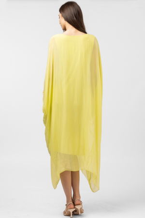 Rochie galbena, lunga, ampla, din matase si vascoza, cu detaliu sub bust, in colturi [4]