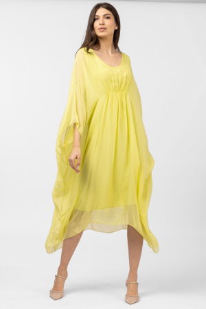 Rochie galbena, lunga, ampla, din matase si vascoza, cu detaliu sub bust, in colturi [1]