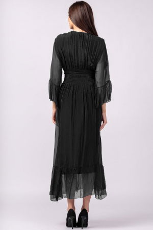 Rochie neagra din matase si vascoza cu banda elastica in talie si volane [2]