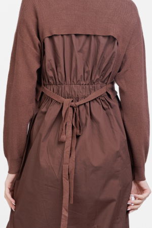 Rochie camasa din poplin de bumbac cu pulover angora, maro [4]