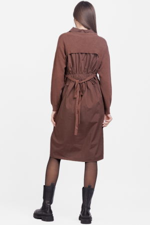 Rochie camasa din poplin de bumbac cu pulover angora, maro [3]