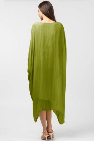 Rochie verde oliv in colturi, lunga, ampla, din matase si vascoza, cu detaliu sub bust [2]