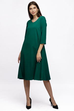 Rochii Elegante & Office - Rochie Eva midi verde A line din tricot de vascoza si decolteu rotund
