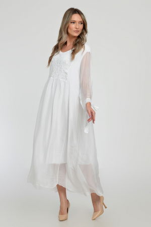 Rochie alba lunga, din matase si vascoza cu platca din dantela pe fata si pe spate [3]