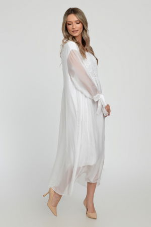 Rochie alba lunga, din matase si vascoza cu platca din dantela pe fata si pe spate [10]