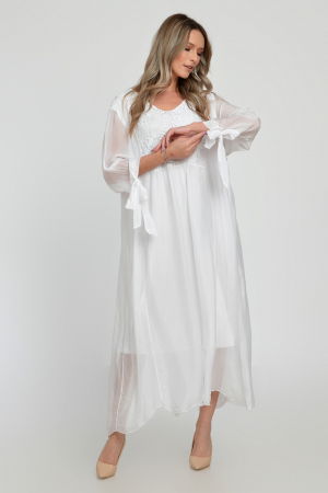 Rochie alba lunga, din matase si vascoza cu platca din dantela pe fata si pe spate [8]