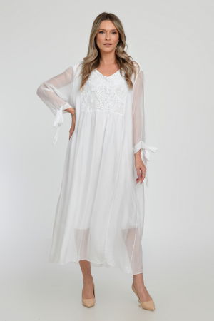 Rochie alba lunga, din matase si vascoza cu platca din dantela pe fata si pe spate [7]