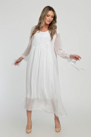 Rochie alba lunga, din matase si vascoza cu platca din dantela pe fata si pe spate [4]