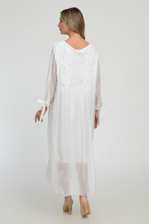 Rochie alba lunga, din matase si vascoza cu platca din dantela pe fata si pe spate [11]