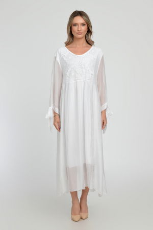 Rochie alba lunga, din matase si vascoza cu platca din dantela pe fata si pe spate [5]