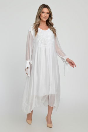 Rochie alba lunga, din matase si vascoza cu platca din dantela pe fata si pe spate [6]