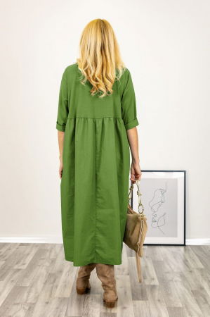 Rochie verde olive cu taietura oblica si broderie, din poplin si jerseu, oversize [2]