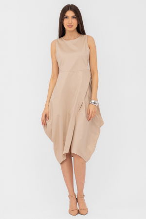 Rochie din poplin de bumbac petrecuta, cu colturi laterale, bej [1]
