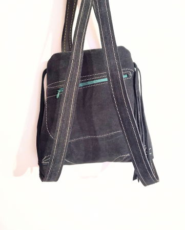 Rucsac pictat bleumarin din piele naturala, cu bufnita si soare [1]