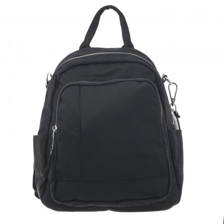 Rucsacuri - Rucsac chic din fas negru lucios, cu fermoar vertical ascuns si bareta de umar