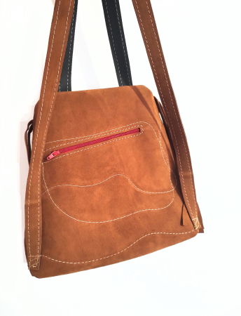 Rucsac din piele naturala camel ,cu  bufniță multicolora pictata [2]