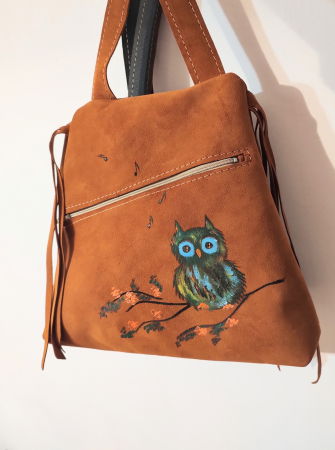 Rucsac din piele naturala camel ,cu bufniță [1]