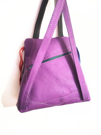 Rucsac handmade din piele naturala mov cu bufnita pictata [1]