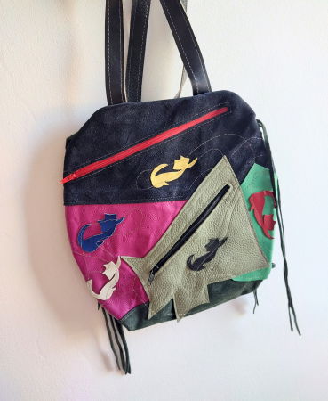 Genți si Plicuri Handmade din Piele - Rucsac handmade multicolor cu pisicuțe,unicat