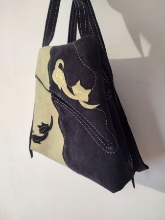 Genți - Rucsac in două nuanțe, din piele naturala cu pisicuțe