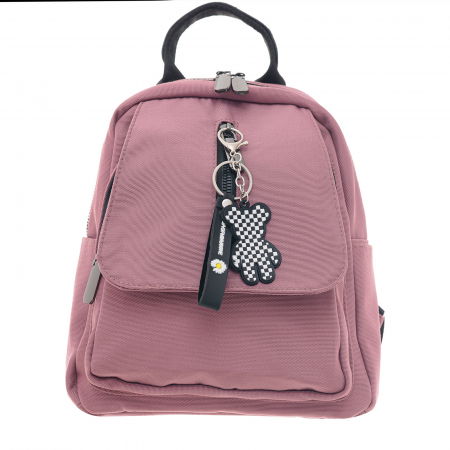 Rucsacuri - Rucsac mic chic din material textil roz mat, cu fermoar vertical