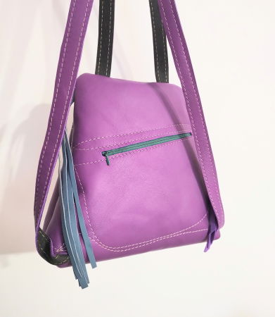 Rucsac mov din piele naturala , cu motiv floral,unicat [2]